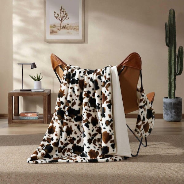 Wrangler Spotted Cow Print 1-Piece Brown/Beige Faux Rabbit Fur 50