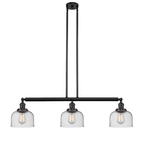 Bell 3-Light Oil Rubbed Bronze Shaded Pendant Light with Seedy Glass Shade