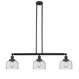 Bell 3-Light Oil Rubbed Bronze Shaded Pendant Light with Seedy Glass Shade