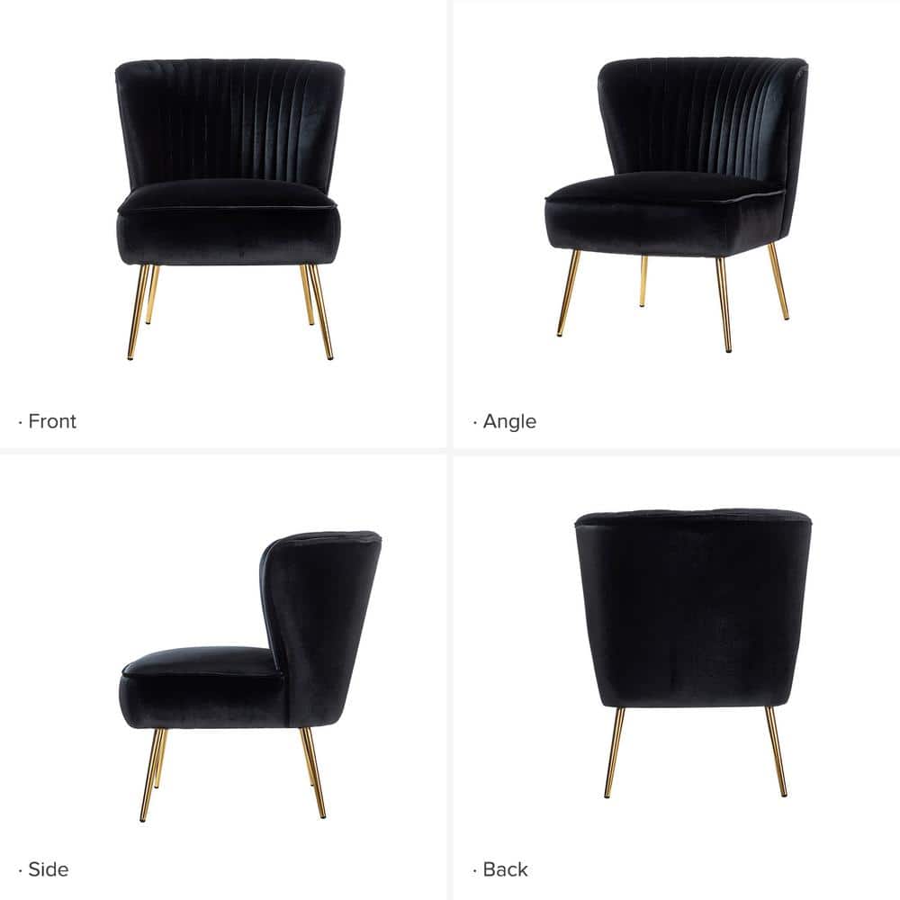 Monica Black Velvet Side Chair with Polished Gold Legs
