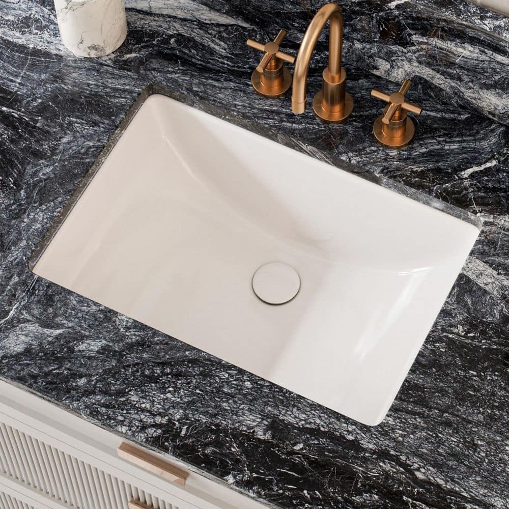 21" White Glossy Ceramic Rectangular Undermount Bathroom Sink