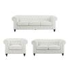 HOMESTOCK Chesterfield Sofa Set 3-Piece White Tufted Cushions with Rolled Arms, Top Material Faux Leather 99831