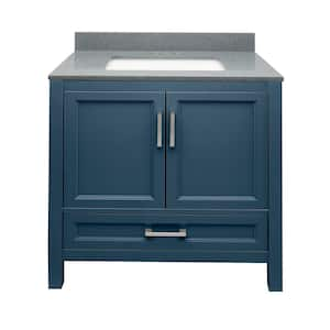 Salerno 31 in. W x 22 in. D x 36 in. H Bath Vanity in Navy Blue with Quartz Stone Vanity Top in Galaxy Gray