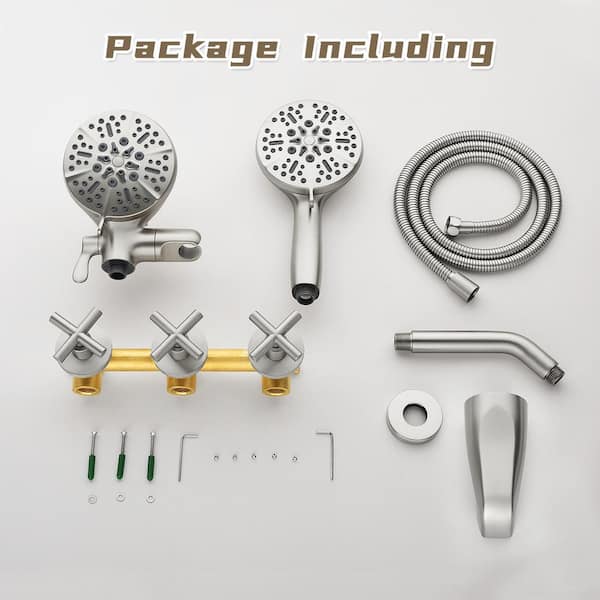 Central Brass 4-Function Shower Set With Brushed Nickel Finish - Complete Tub & Shower Combo