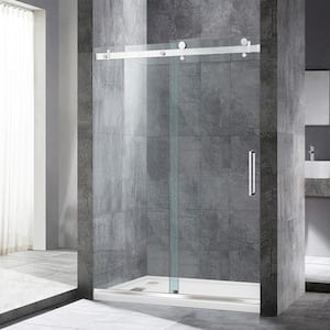 Woodton 44 in. to 48 in. x 76 in. Frameless Sliding Shower Door with Shatter Retention Glass in Brushed Nickel