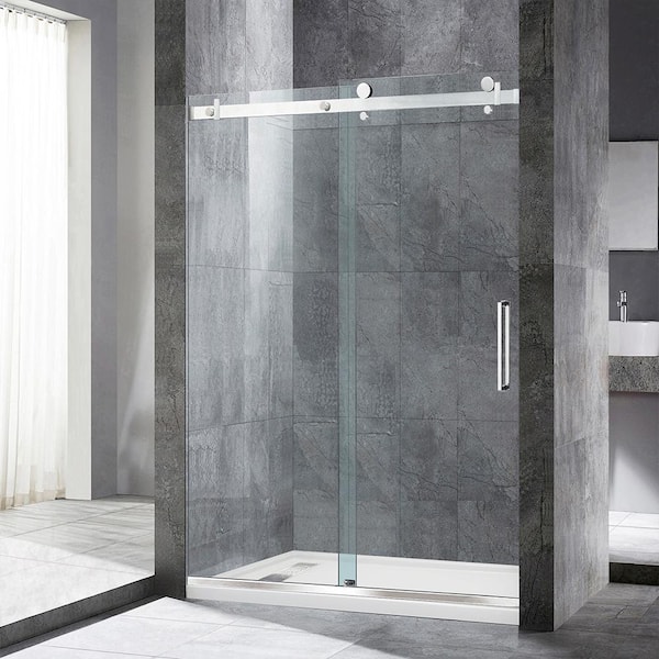 WOODBRIDGE Woodton 44 in. to 48 in. x 76 in. Frameless Sliding Shower Door with Shatter Retention Glass in Brushed Nickel