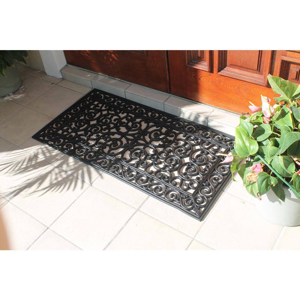 Audie Black Rubber Non-Slip Outdoor Entryway Mat, 24" x 48"