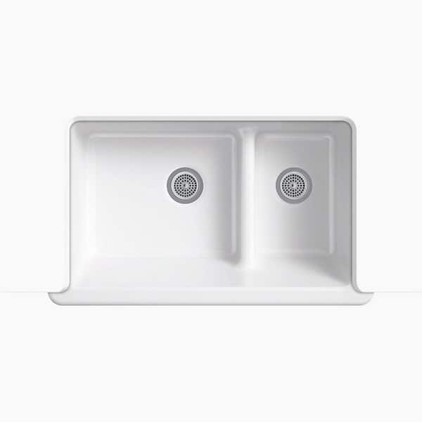 KOHLER Whitehaven 34 in. Undermount Double Bowl Sea Salt Cast Iron Kitchen Sink