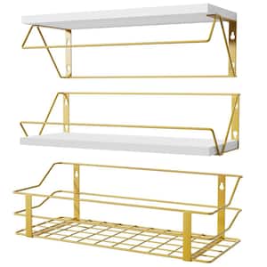 16.7 in. W x 6.7 in. D Gold Floating Shelves Over Toilet with Towel Bar, Decorative Wall Shelf (Set of 3)