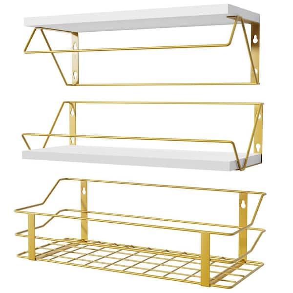 Unbranded 16.7 in. W x 6.7 in. D Gold Floating Shelves Over Toilet with Towel Bar, Decorative Wall Shelf (Set of 3)