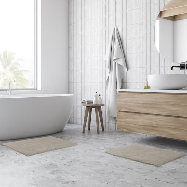 Taupe Brown 2-Piece Cotton Bath Mat Set