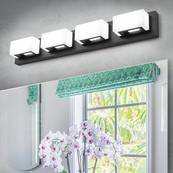 29.92 in. 4-Light Modern Black LED Vanity Light Bar with Acrylic Shades Dimmable 6000K Light