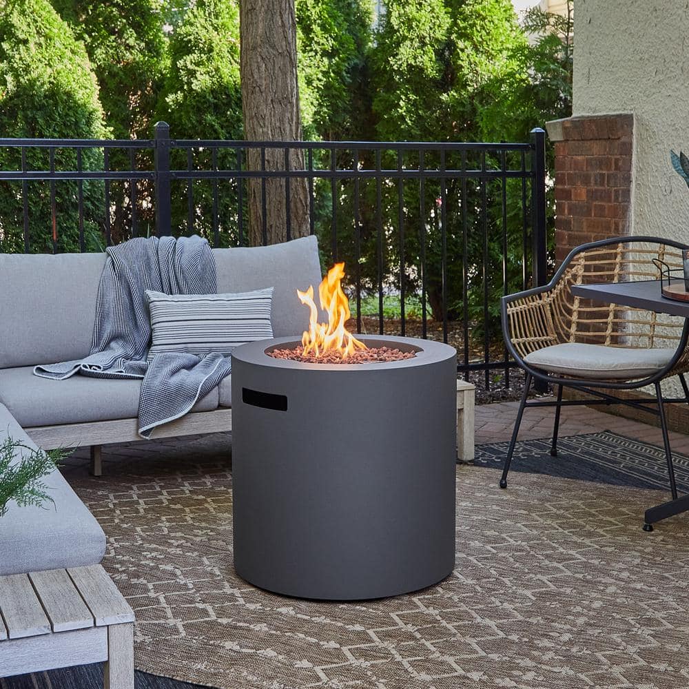 Aegean 24" Round Weathered Slate Steel Propane Fire Pit Table