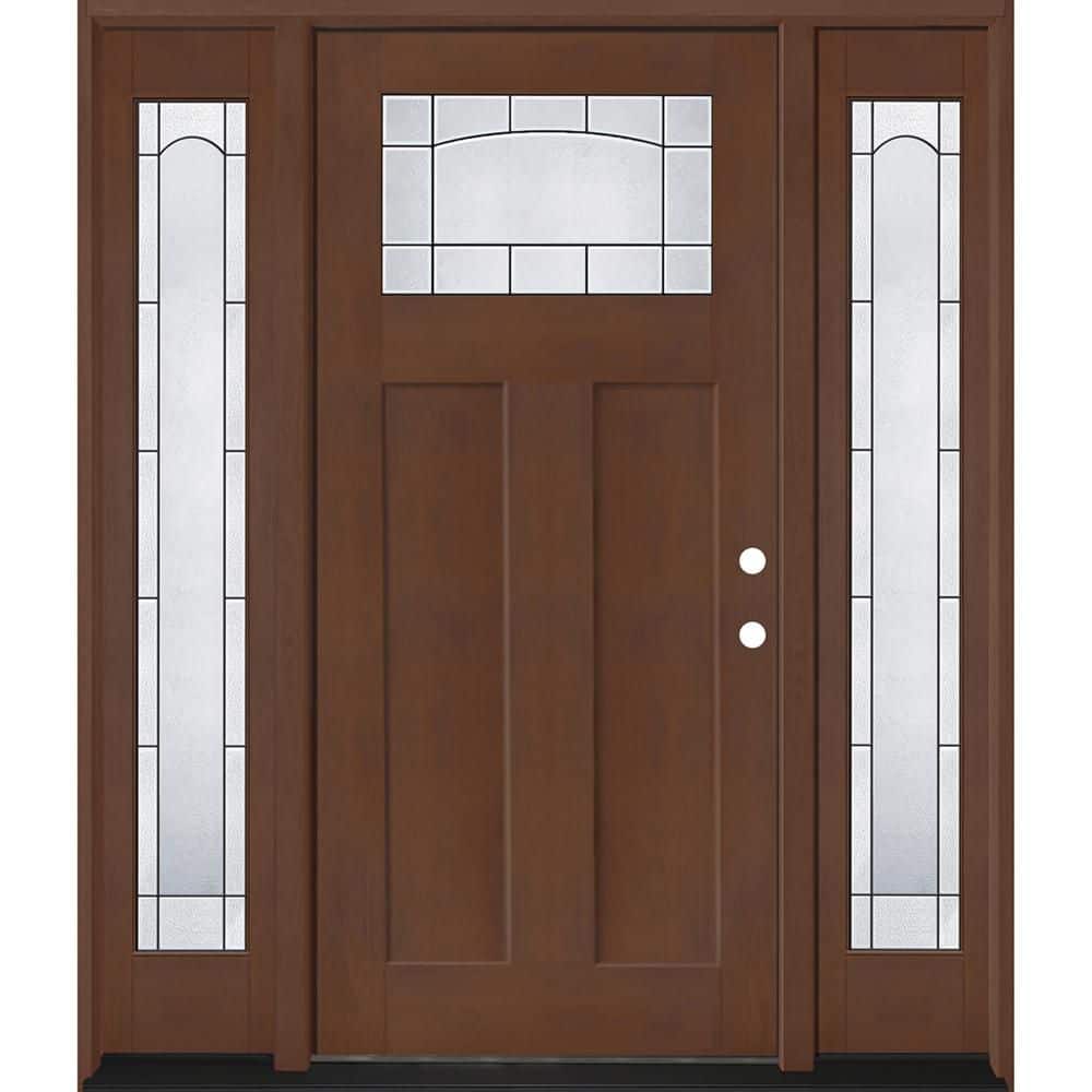 Regency 64 in. x 80 in. 1/4 TopL Empire Glass LHIS Chestnut Mahogany Fiberglass Prehung Front Door w/12in.-3/4SLs 4-9/16 price history on PriceWatchPro