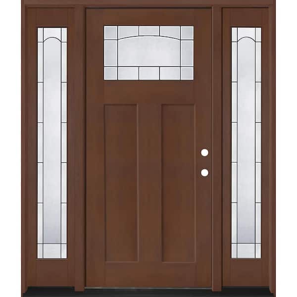 Regency 64 in. x 80 in. 1/4 TopL Empire Glass LHIS Chestnut Mahogany Fiberglass Prehung Front Door w/12in.-3/4SLs 6-9/16