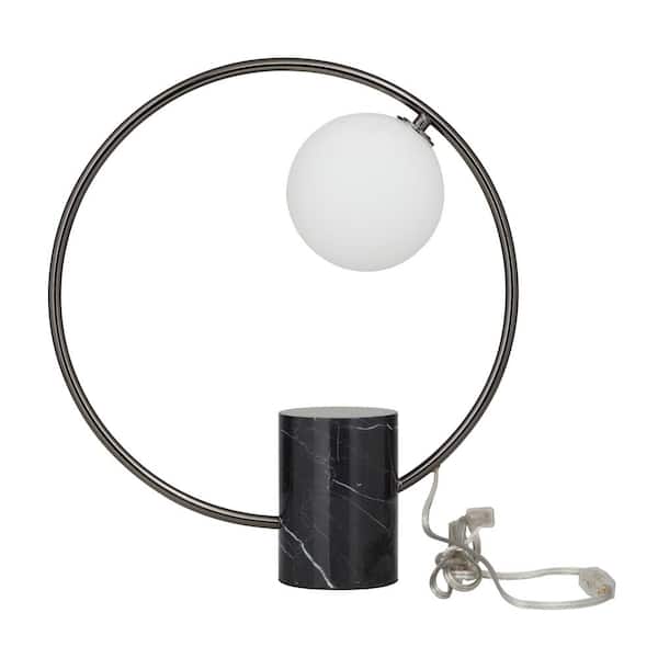 Litton Lane 18 in. Black Marble Round Task and Reading Table Lamp