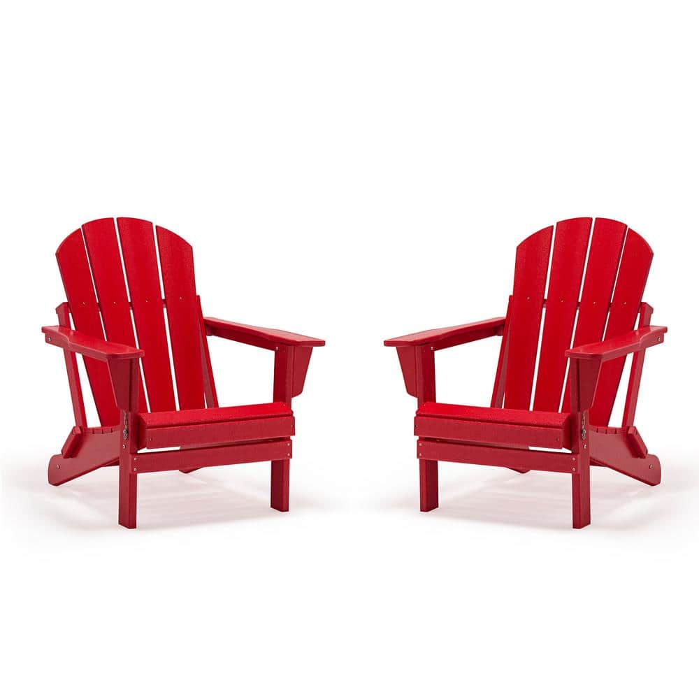 Classic Red Folding Plastic Adirondack Chair (2-Pack)