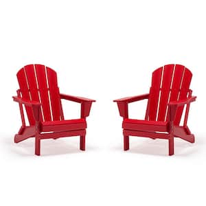 Red Folding Plastic Adirondack Chair (Set of 2)