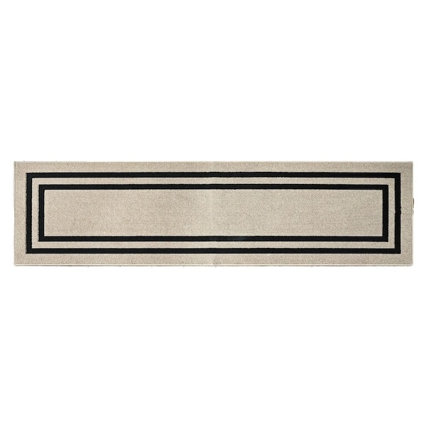 Washable Skid Resistant Natural Twist/Black  2.5 ft. x 10 ft. All Loop Tufted Area Rug