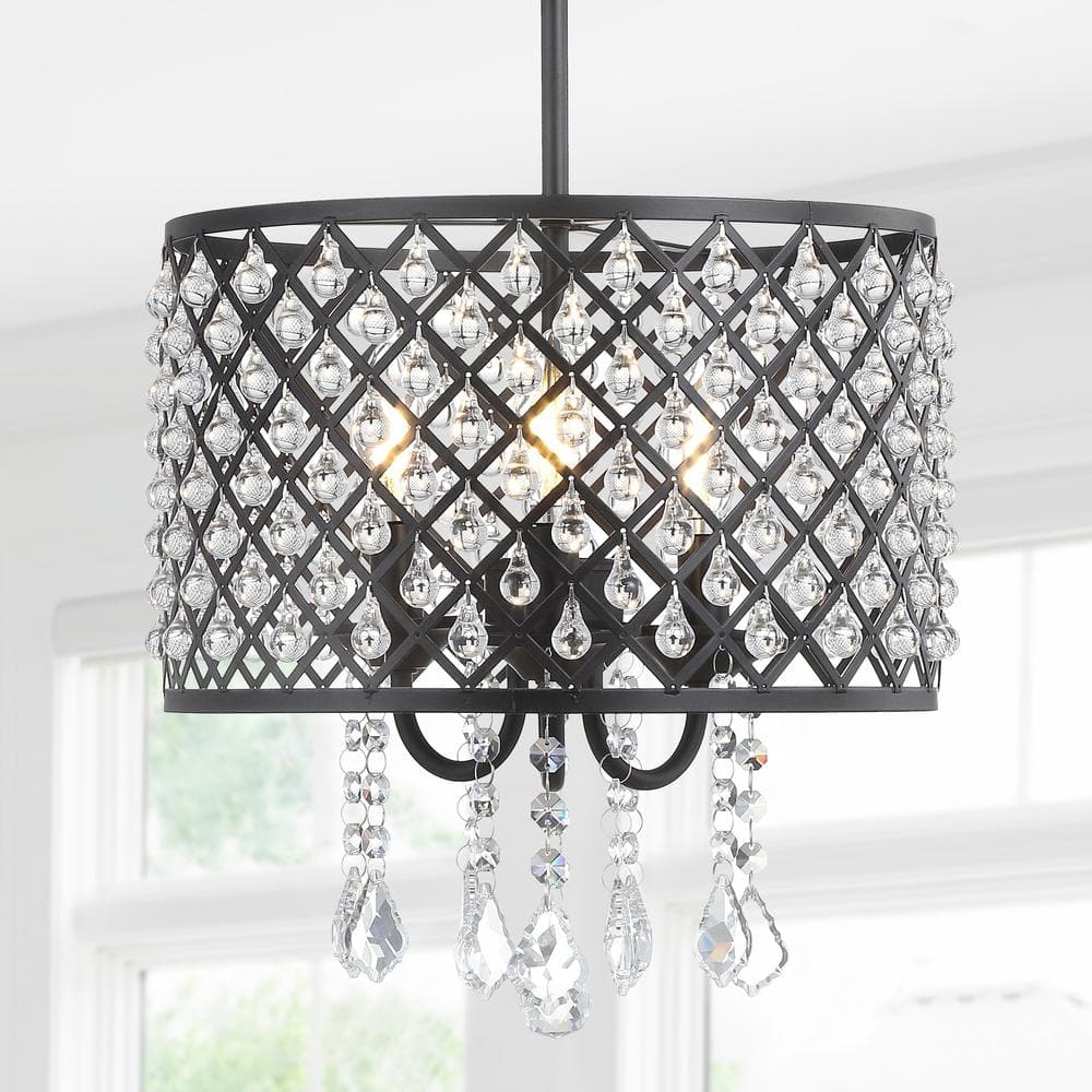 Gigi 13" Glamorous Black Iron & Crystal LED Drop Chandelier