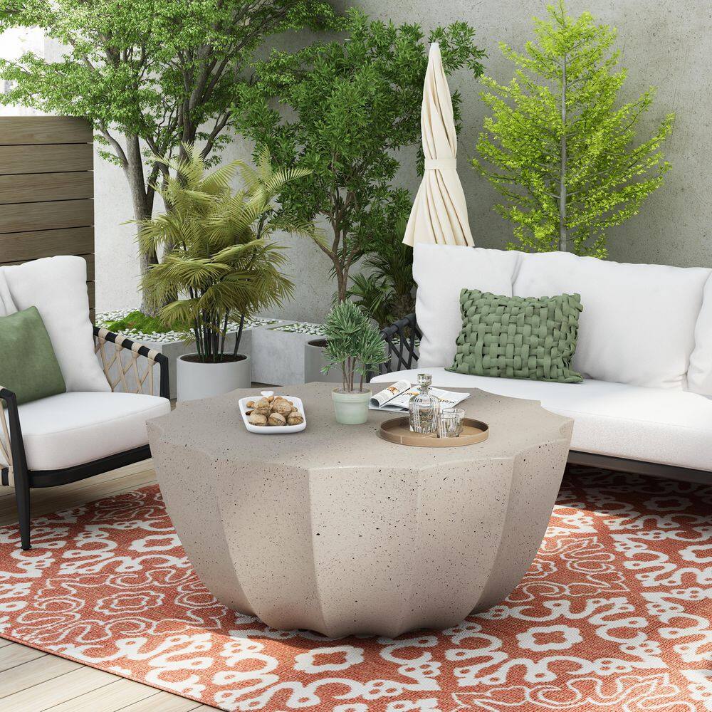 "White 35.43"" Outdoor Waterproof Coffee Table, Durable MgO Cement Design, Suitable for Backyard" price history on PriceWatchPro