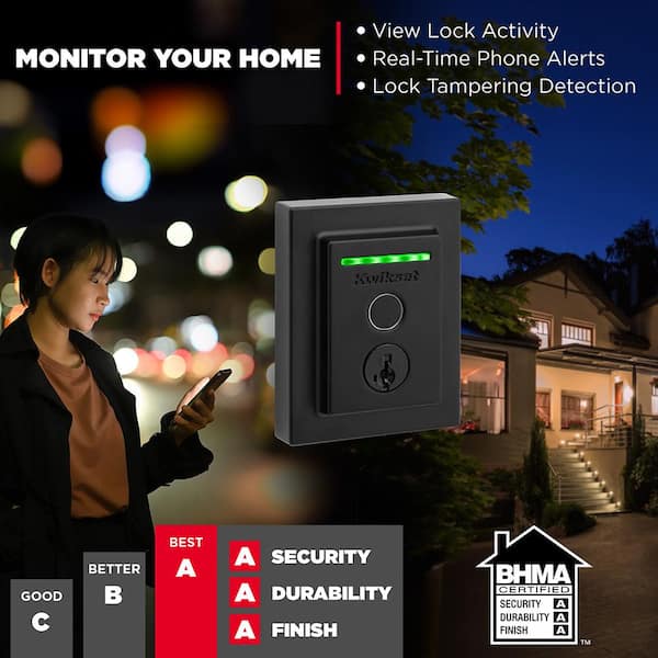 Halo Touch Matte Black Contemporary Fingerprint Wi-Fi Electronic Smart Lock Deadbolt Featuring SmartKey Security