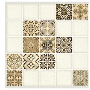 3D Falkirk Retro III 38 in. x 19 in. Cream Tan Faux Tile PVC Decorative Wall Paneling (10-Pack)