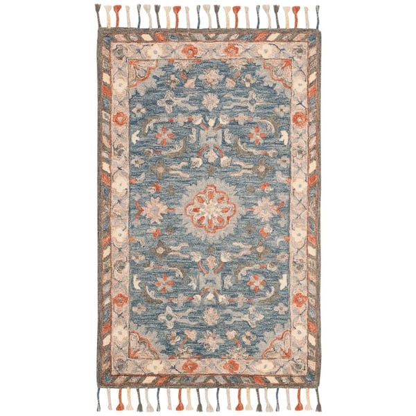 SAFAVIEH Aspen Blue/Rust Doormat 3 ft. x 5 ft. Border Floral Striped Area Rug