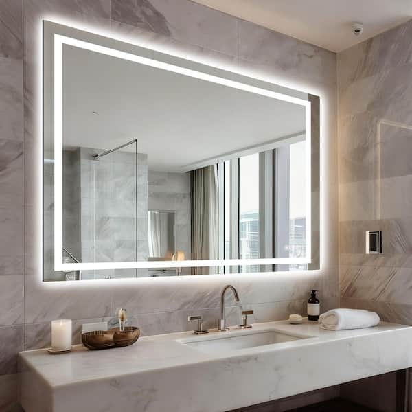 LuxHomez 36 in. W x 48 in. H Frameless Rectangular Anti-Fog LED Adjustable Front And Backlit Bathroom Vanity Mirror Wall Mirror