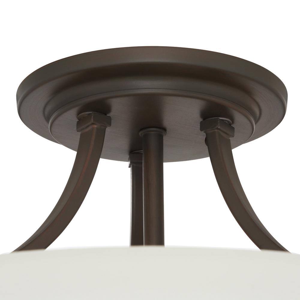 Overland Park Vintage Bronze 3-Light Bowl Semi-Flush Mount with Etched White Glass