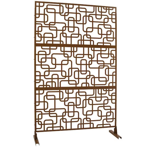 Miscool Anky 76 in. H x 48 in. W Steel Garden Fence, Metal Privacy Screens and Panels with Free Standing in Brown
