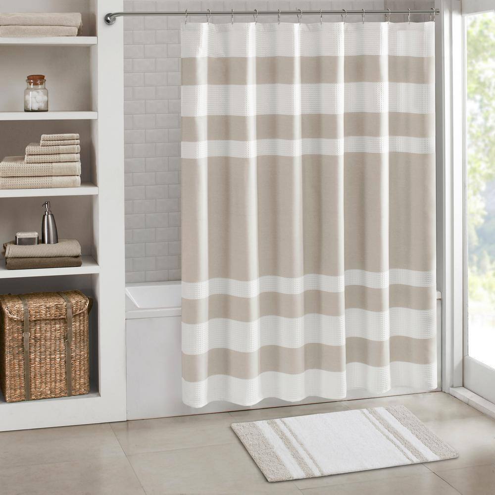 Taupe and White Cotton Reversible Bath Rug