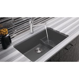 PRECIS CASCADE Undermount Granite Composite 29 in. Single Bowl Kitchen Sink with Mesh Colander in Cinder