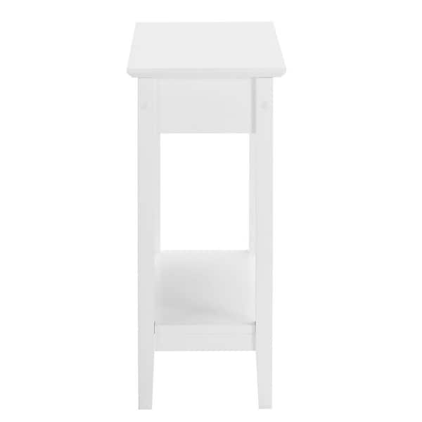 Homestock Cream Narrow End Table with Storage, Flip Top Narrow Side Tables for Small Spaces, Slim End Table with Storage Shelf, Ivory