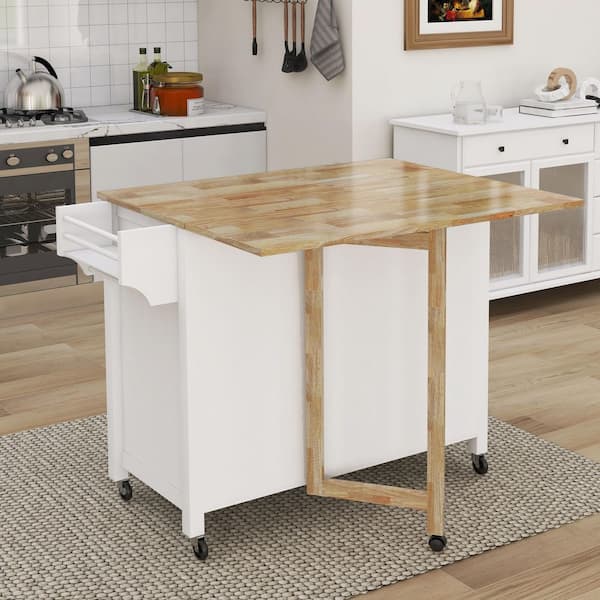 Kitchen Island With Towel Rack And Shelves For Storage – Rolling