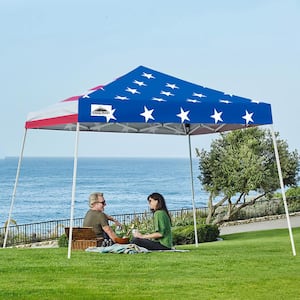 10 ft. W x 10 ft. D Slant Leg Pop-Up Canopy Tent Easy 1-Person Setup Instant Outdoor Canopy in American Flag