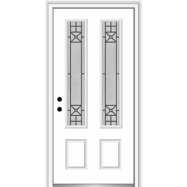MMI Door 36 in. x 80 in. Courtyard Right-Hand 2-Lite Decorative Primed Fiberglass Smooth Prehung Front Door, 4-9/16 in. Frame