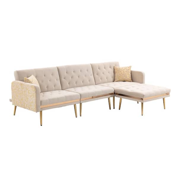 ATHMILE 106.3 in. W Square Arm 4-Piece L Shaped Polyester Sectional Sofa in Beige
