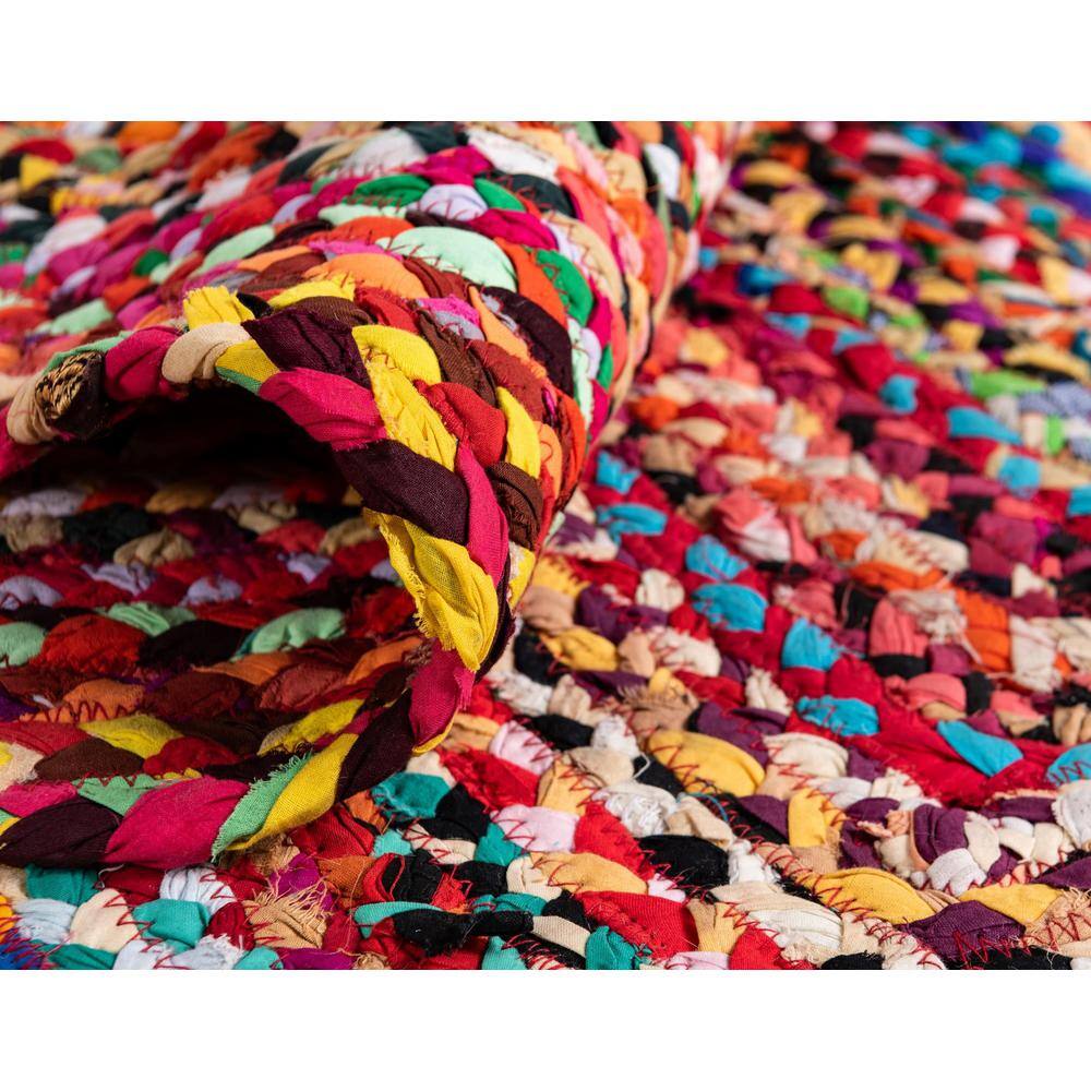 Handmade Boho Vibes Round Cotton Braided Rug, 3'3" - Blue & Multicolor
