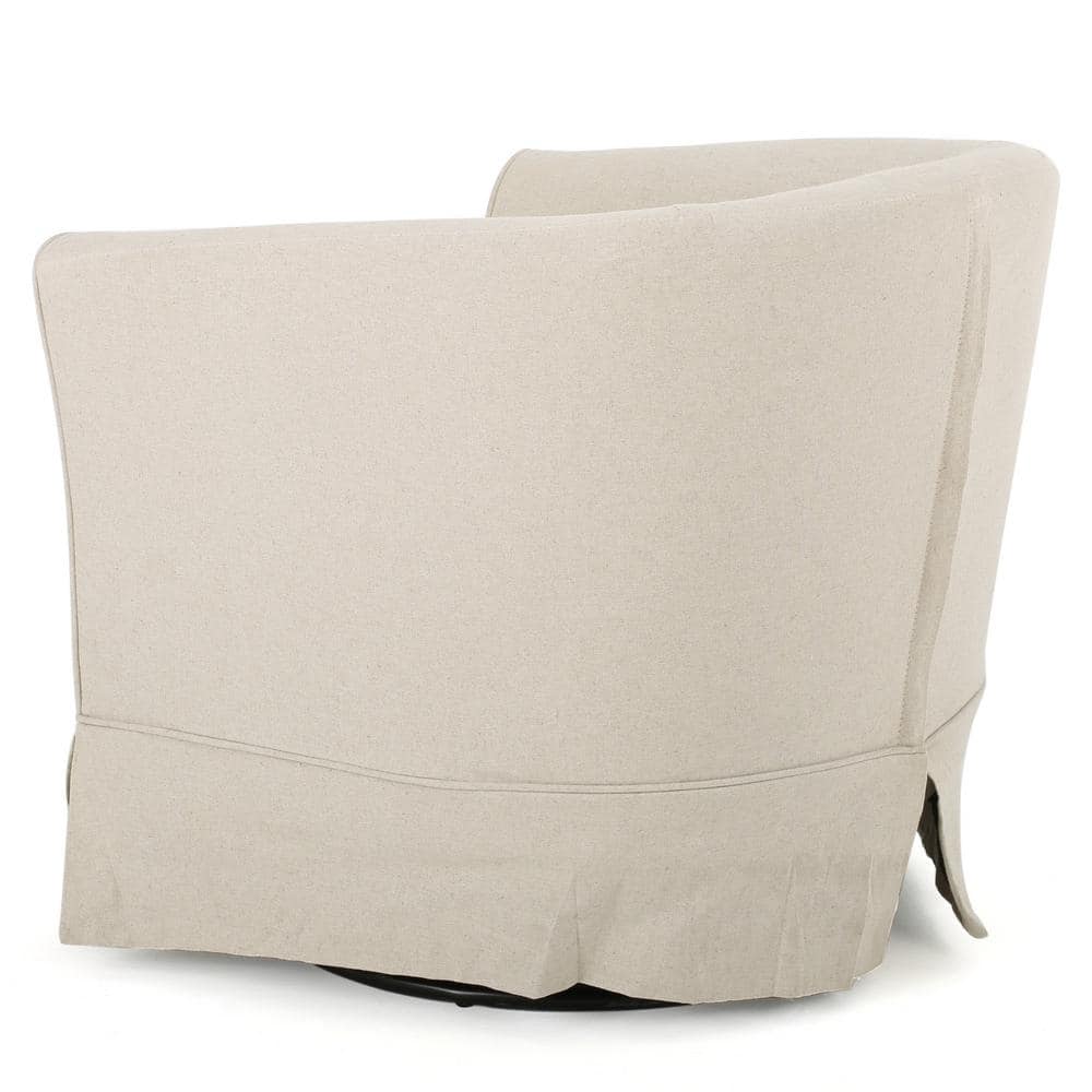 Beige Fabric Swivel Accent Chair with Flared Arms