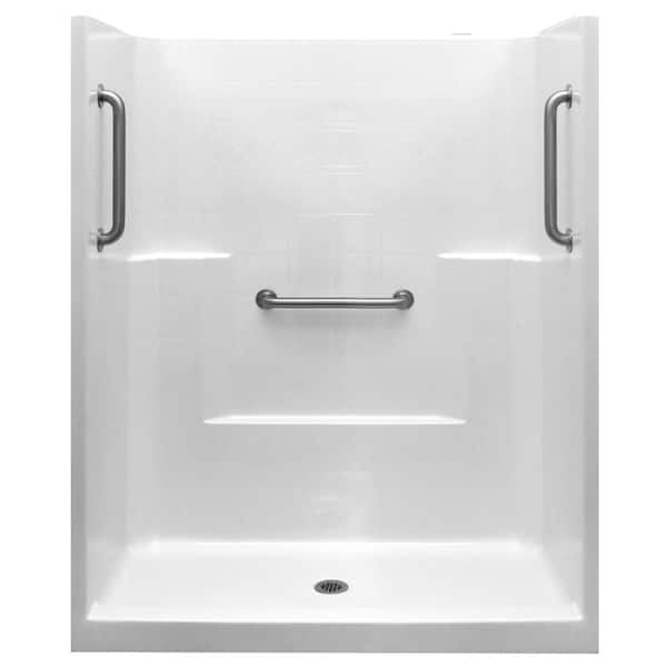Ella Liberty 60 in. x 33 in. x 77 in. AcrylX 1-Piece Shower Wall and Shower Pan in White with 3 Loose Grab Bars,Center Drain
