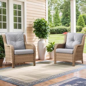 Farmhouse Yellow Wicker Outdoor Lounge Chair with Beige Cushions (2-Pack)