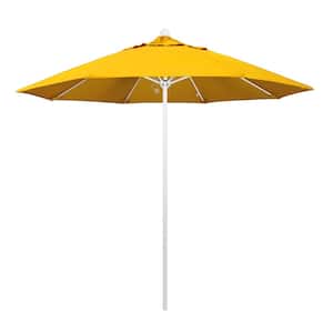 9 ft. White Aluminum Commercial Market Patio Umbrella with Fiberglass Ribs and Push Lift in Sunflower Yellow Sunbrella