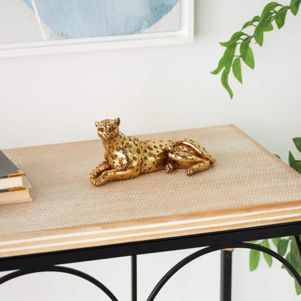 Mavern Gold 8 in. x 4 in. Resin Laying Leopard Sculpture with Textured Spots