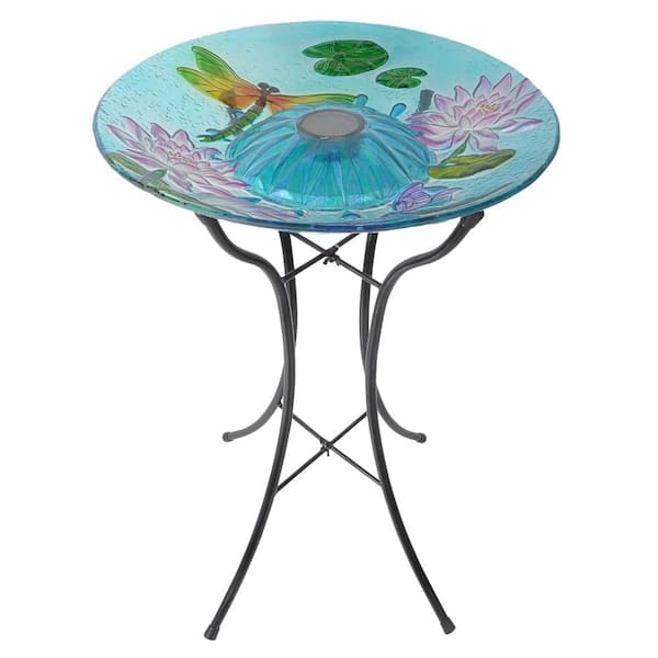 21.2 in. H x 18 in. Dia. Multi-Color Metal Stent Glass Birdbath Bowls with LED Light
