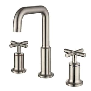 8 in. Widespread Double Handle Bathroom Faucet with 3-Hole Brass Bathroom Sink Taps in Brushed Nickel