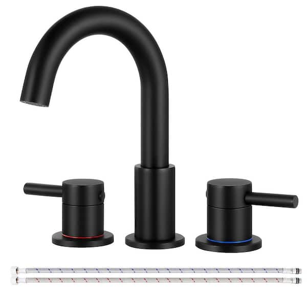 8 in. Widespread Double Handle Bathroom Faucet 3 Hole Sink Faucet in Matte Black