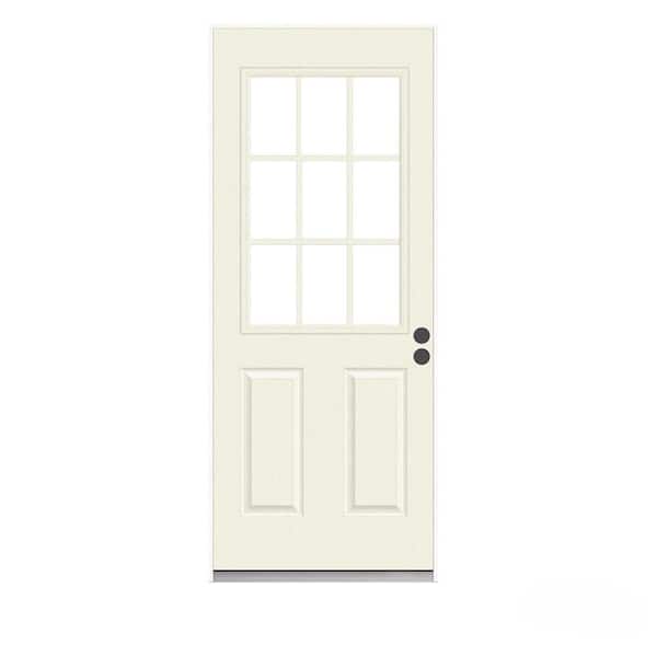 JELD-WEN 32 in. x 80 in. 9 Lite Primed Fiberglass Prehung Left-Hand Inswing Entry Door