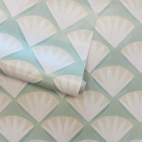 Fresh Mint Deco Shell Vinyl Peel and Stick Wallpaper Roll (Covers 28 sq. ft.)