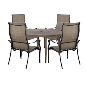 Aluminum 5-Piece Outdoor Patio Dining Set with Wood-Finished Round Table and Textilene Chairs